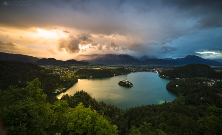 Bled Lake sunset panorama