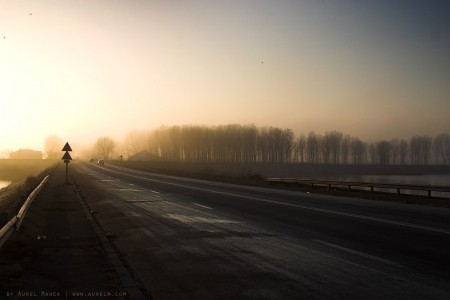 Foggy sunset in Olt Romania 01